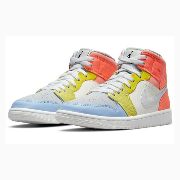 White / Orange / Yellow Women's Nike Mid 'To My First Coach' To My First Coach (W) Basketball Shoes Air Jordan 1 | JD-961DF