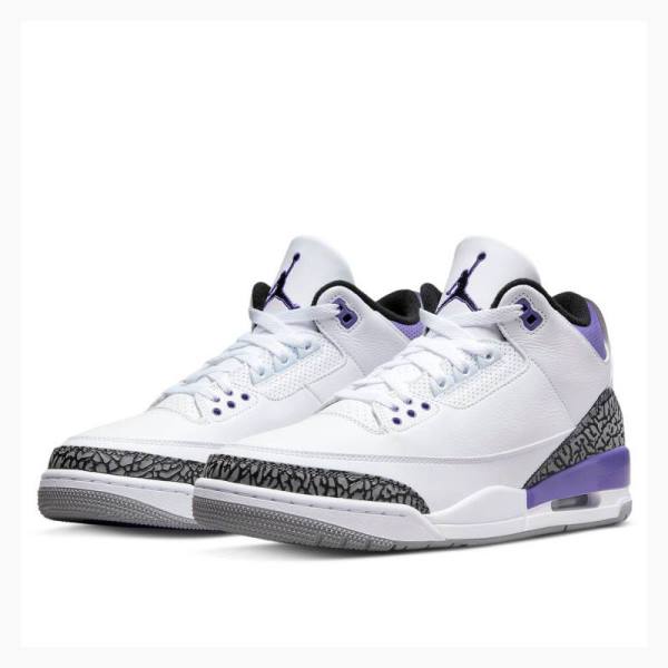 White / Purple Men's Nike Retro Dark Iris Basketball Shoes Air Jordan 3 | JD-682AC