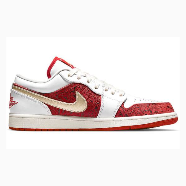 White / Red Men's Nike Low Spades Sneakers Air Jordan 1 | JD-895CF