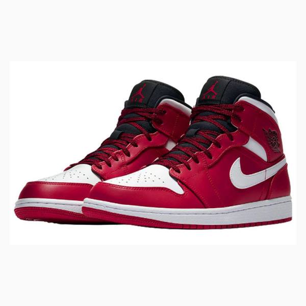 White / Red Men's Nike Mid Chicago Basketball Shoes Air Jordan 1 | JD-641BP