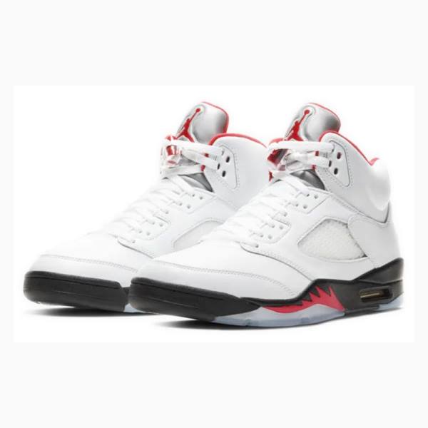 White / Red Men's Nike Retro Fire Basketball Shoes Air Jordan 5 | JD-095QI