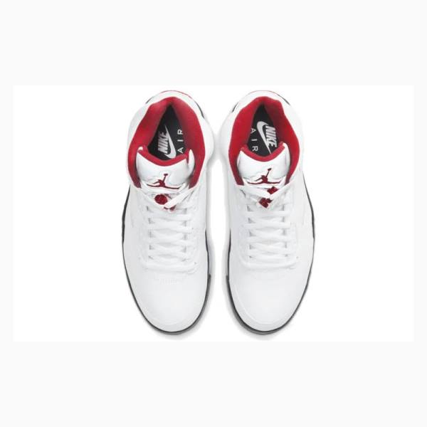 White / Red Men's Nike Retro Fire Basketball Shoes Air Jordan 5 | JD-095QI