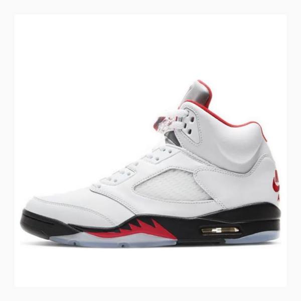 White / Red Men\'s Nike Retro Fire Basketball Shoes Air Jordan 5 | JD-095QI