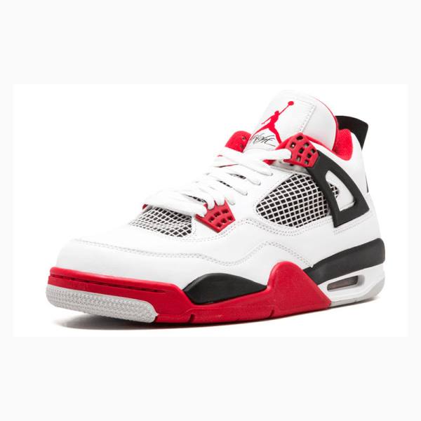 White / Red Men's Nike Retro Fire Basketball Shoes Air Jordan 4 | JD-519VB