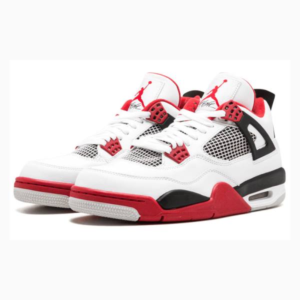 White / Red Men's Nike Retro Fire Basketball Shoes Air Jordan 4 | JD-519VB