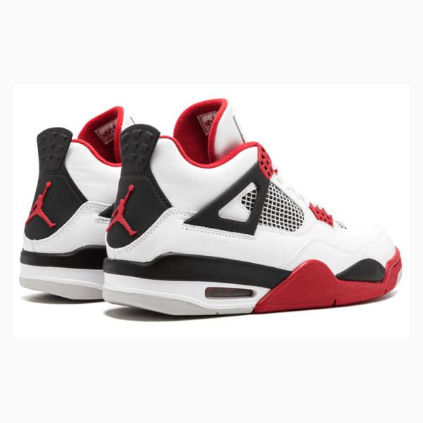 White / Red Men's Nike Retro Fire Basketball Shoes Air Jordan 4 | JD-519VB