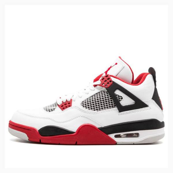 White / Red Men\'s Nike Retro Fire Basketball Shoes Air Jordan 4 | JD-519VB