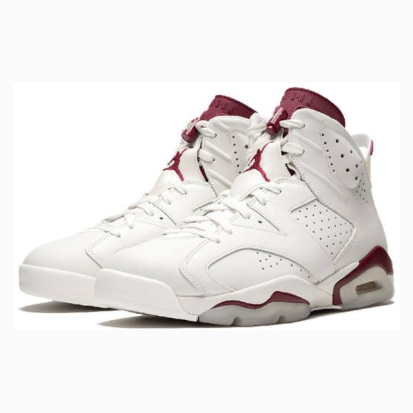 White / Red Men's Nike Retro Maroon Basketball Shoes Air Jordan 6 | JD-507WJ