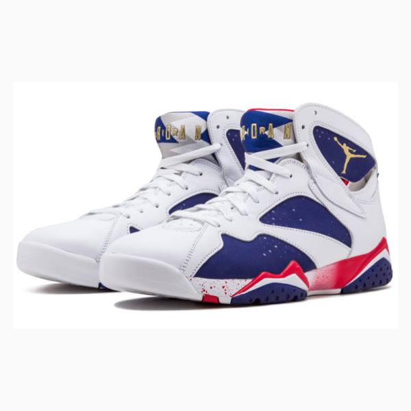 White / Red / Navy Men's Nike Retro Olympic Tinker Alternate Basketball Shoes Air Jordan 7 | JD-274WT