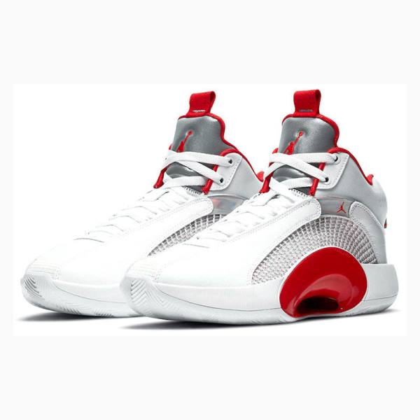 White / Red / Silver Men's Nike Fire Basketball Shoes Air Jordan 35 | JD-167EN