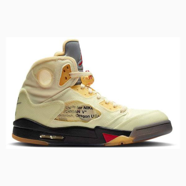 White / Silver / Yellow Men's Nike Retro SP Sail Basketball Shoes Air Jordan 5 | JD-483MH