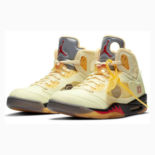 White / Silver / Yellow Men's Nike Retro SP Sail Basketball Shoes Air Jordan 5 | JD-483MH