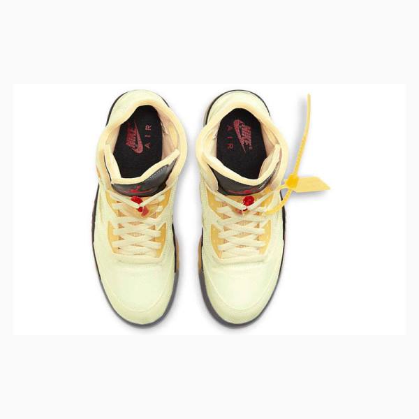 White / Silver / Yellow Men's Nike Retro SP Sail Basketball Shoes Air Jordan 5 | JD-483MH