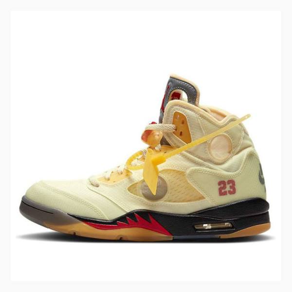 White / Silver / Yellow Men\'s Nike Retro SP Sail Basketball Shoes Air Jordan 5 | JD-483MH