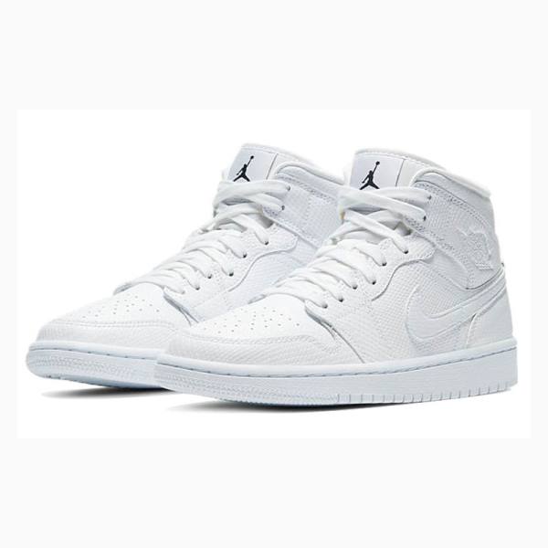 White Women's Nike Mid 'White Snakeskin'(W) Basketball Shoes Air Jordan 1 | JD-174GL