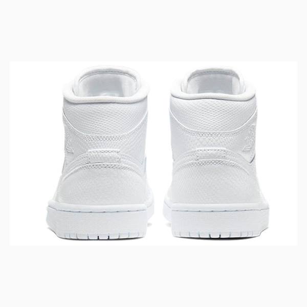 White Women's Nike Mid 'White Snakeskin'(W) Basketball Shoes Air Jordan 1 | JD-174GL