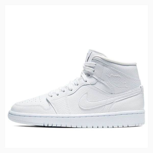 White Women\'s Nike Mid \'White Snakeskin\'(W) Basketball Shoes Air Jordan 1 | JD-174GL