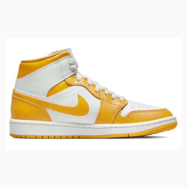 White / Yellow Women's Nike Mid Basketball Shoes Air Jordan 1 | JD-907NF