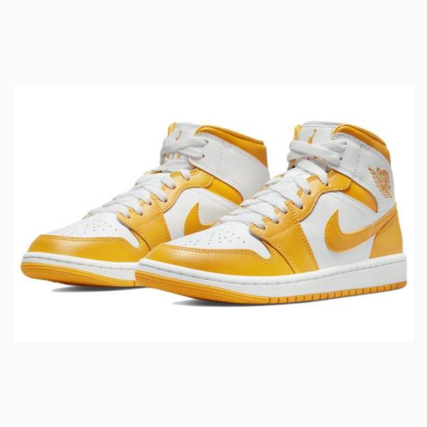 White / Yellow Women's Nike Mid Basketball Shoes Air Jordan 1 | JD-907NF