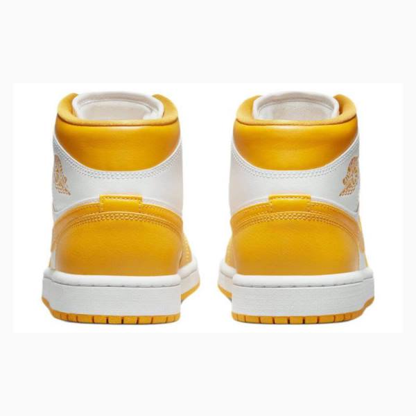 White / Yellow Women's Nike Mid Basketball Shoes Air Jordan 1 | JD-907NF